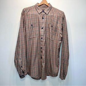 Patagonia Long Sleeve Organic Pima Cotton Plaid Button Up Shirt Size Large Tan